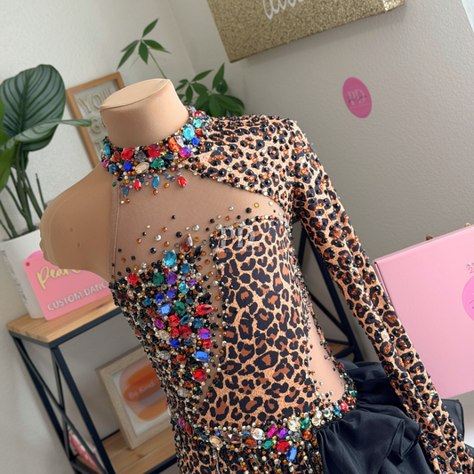 Ready to ship -CL(8-10Y)-Cheetah Leopard Jazz Rhinestones Fringes Costume