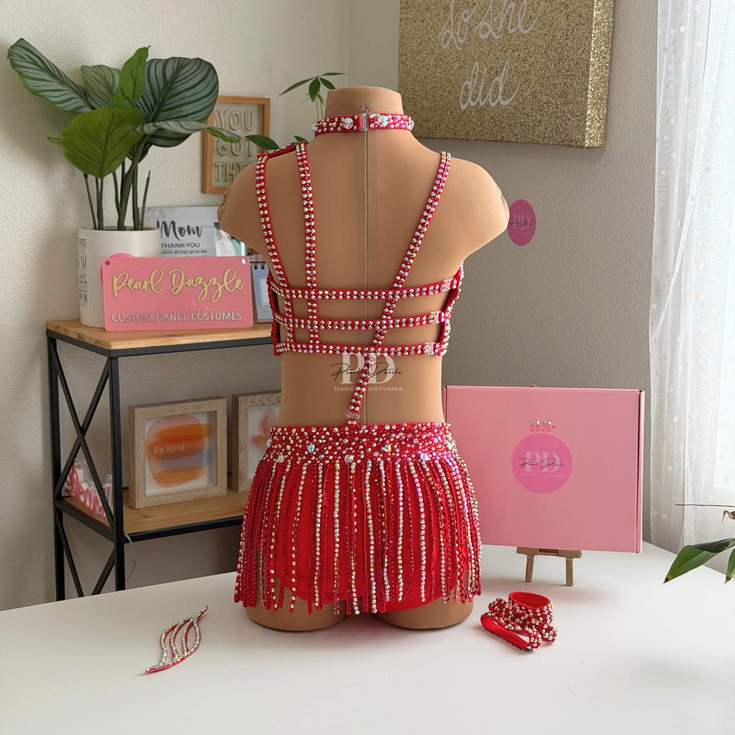 Ready to ship -CL/CXL(9-11Y)-Red Jazz Heavy Rhinestones Fringes Costume