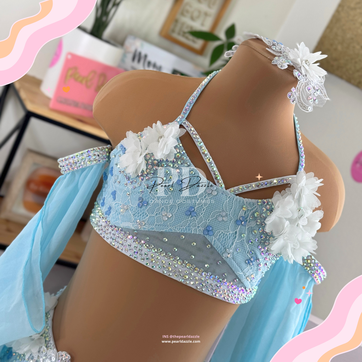 Ready to ship -CM(6-8Y)Sky Blue Lace Sleeves Lyrical Costume