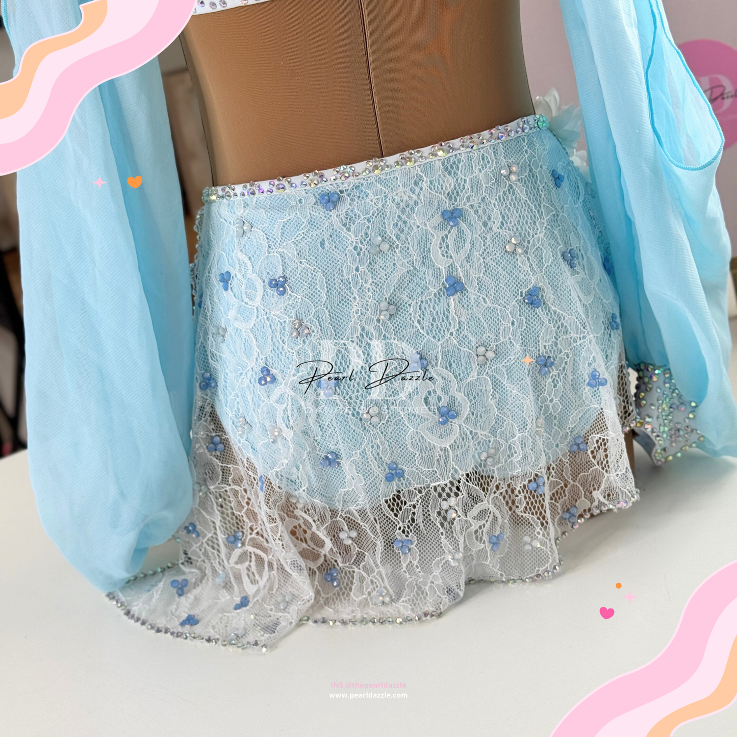 Ready to ship -CM(6-8Y)Sky Blue Lace Sleeves Lyrical Costume