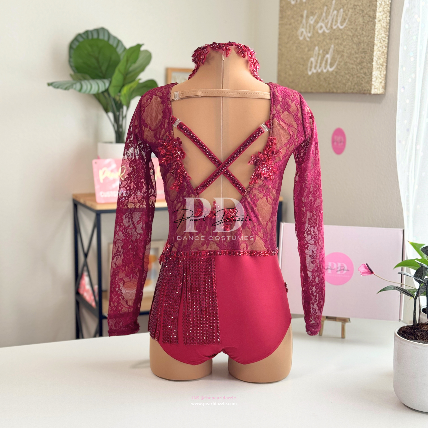 Ready to ship - AXXS(14-16Y)- Burgundy Red Lace fringes Jazz Costume