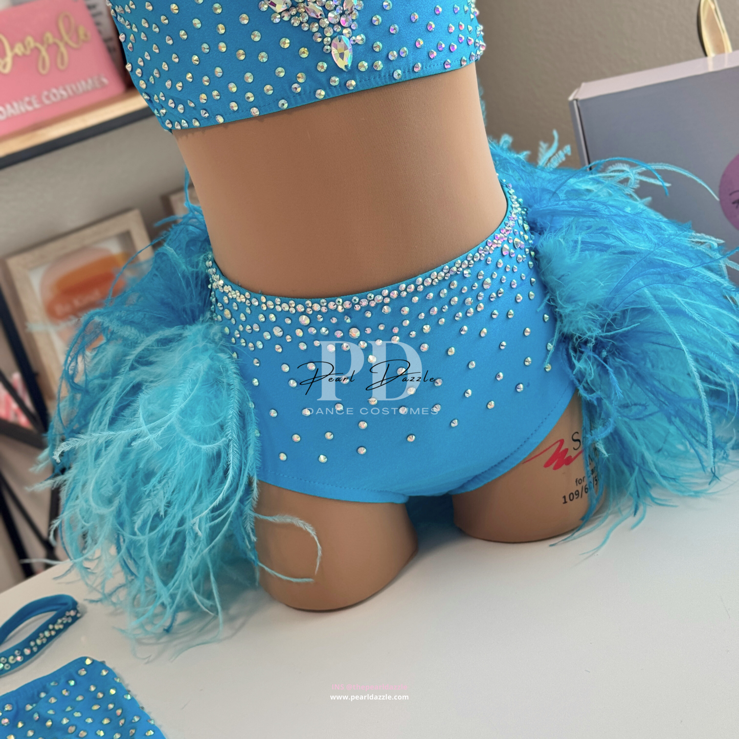 Ready to ship -CM(6-8Y)Turquoise full feather skirt Jazz Costume