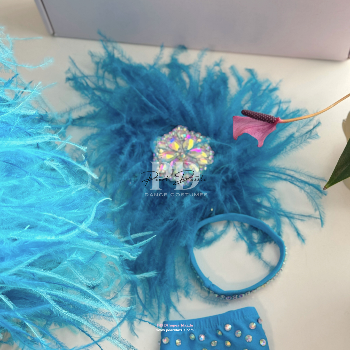 Ready to ship -CM(6-8Y)Turquoise full feather skirt Jazz Costume