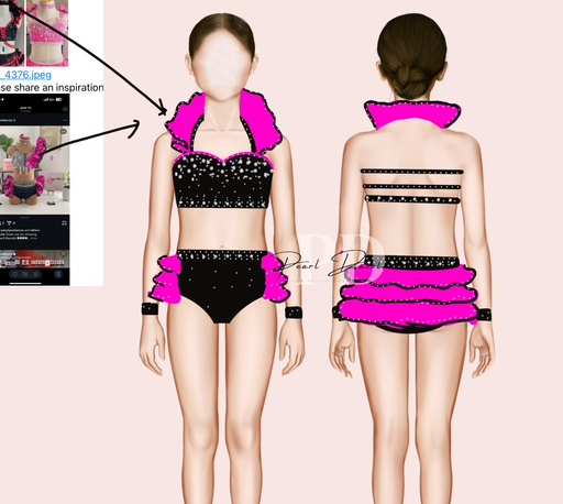 #1866 booking(1)- 10.6 Black Long top+Pink ruffle Jazz