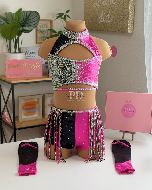 Ready to Ship – CL/CXL (9–11Y) Black & Neon Pink Split Fringe Costume