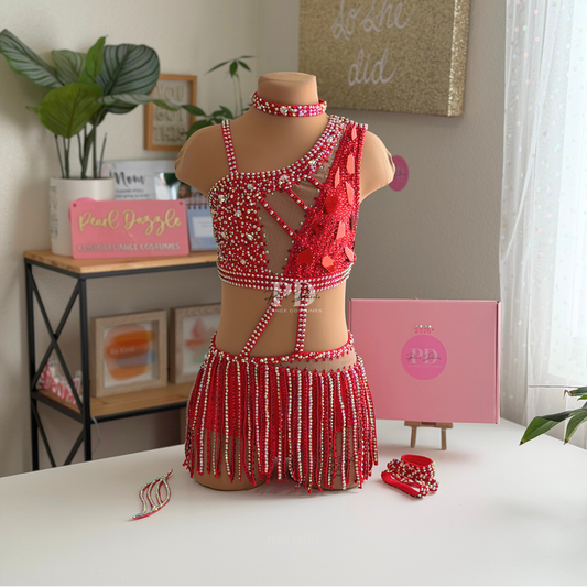 Ready to ship -CL/CXL(9-11Y)-Red Jazz Heavy Rhinestones Fringes Costume