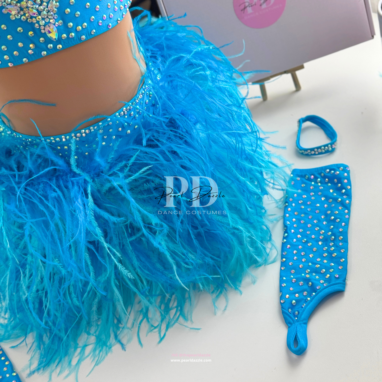 Ready to ship -CM（6-8Y）Turquoise full feather skirt Jazz Costume