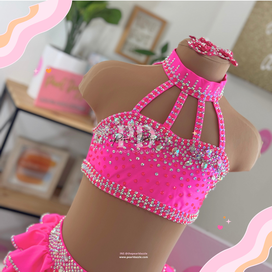 Ready to ship -CM（6-8Y）Hot Pink Ruffle skirts Jazz Costume