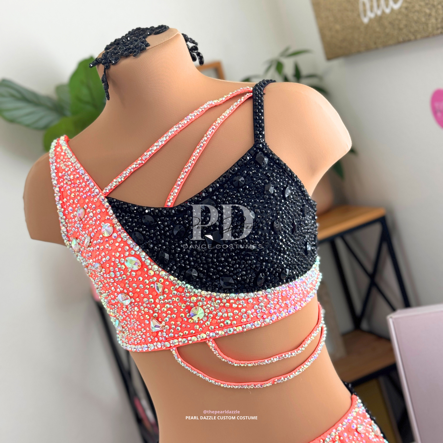 Ready to ship -AS/AM-Black Orange Jazz /Contemporary Dance Costume