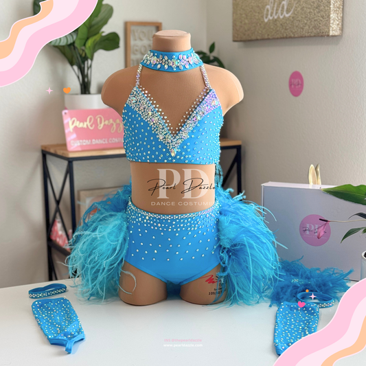 Ready to ship -CM（6-8Y）Turquoise full feather skirt Jazz Costume