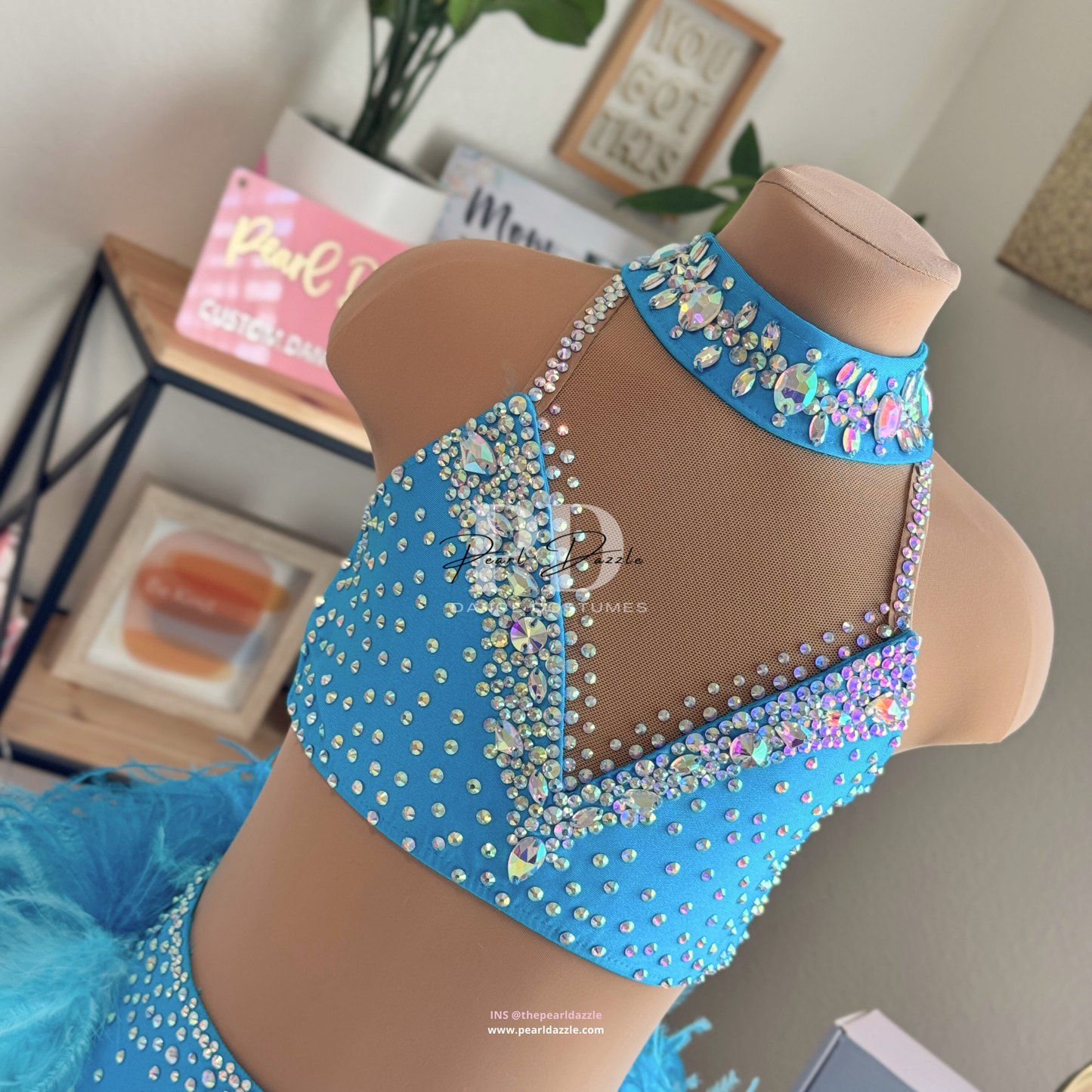 Ready to ship -CM（6-8Y）Turquoise full feather skirt Jazz Costume