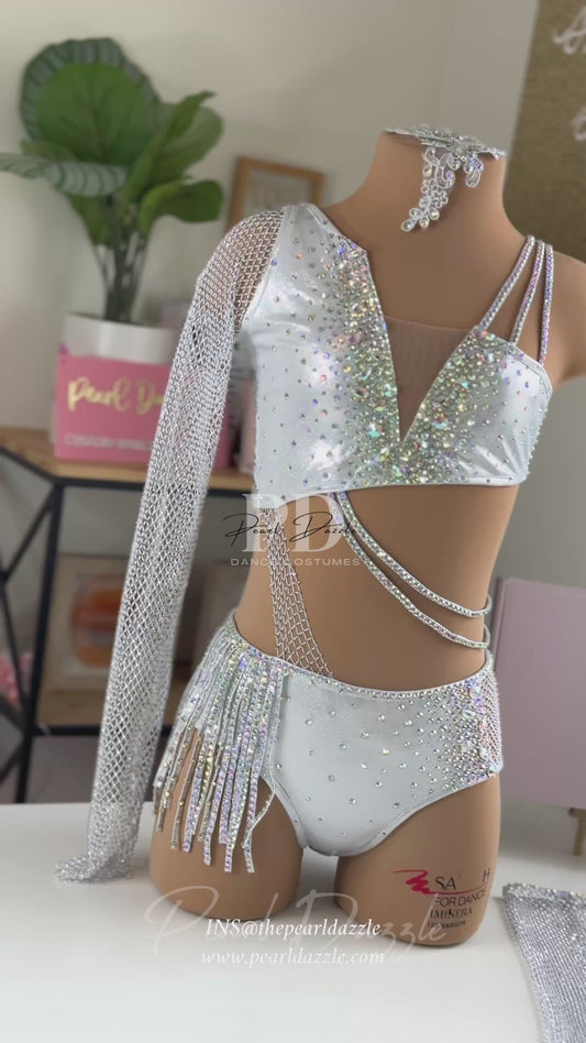 Ready to ship -CXL(10-12Y) Silver Contemporary Open Jazz Dance Costume