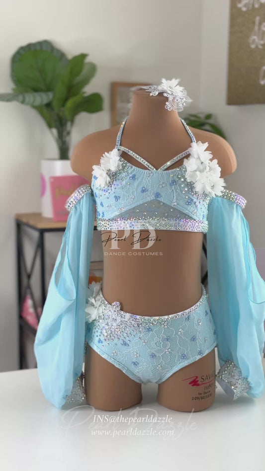 Ready to ship -CM（6-8Y）Sky Blue Lace Sleeves Lyrical Costume